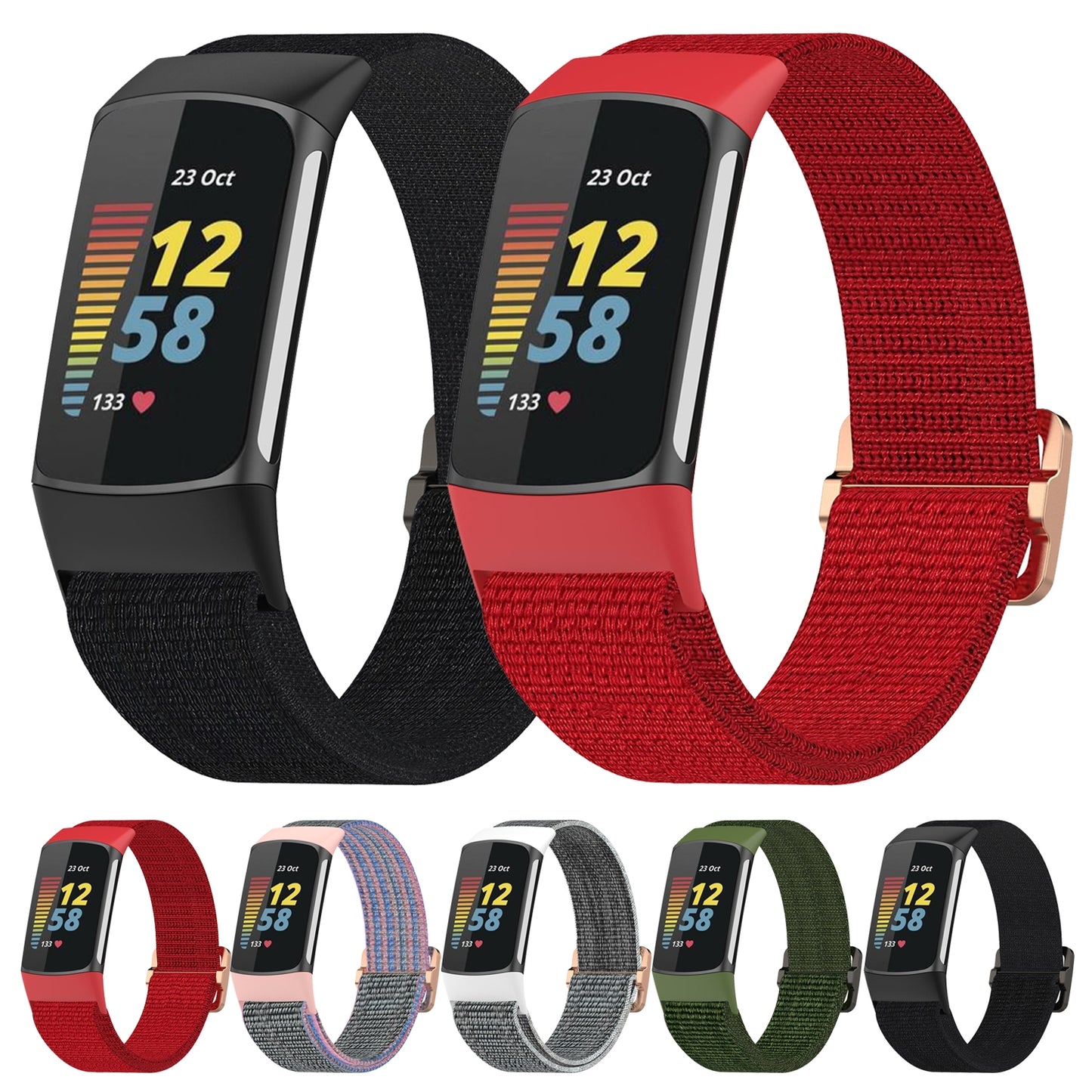 For-Fitbit-Charge-5-Elastic-Nylon-Braid-Watch-Band(Pink)