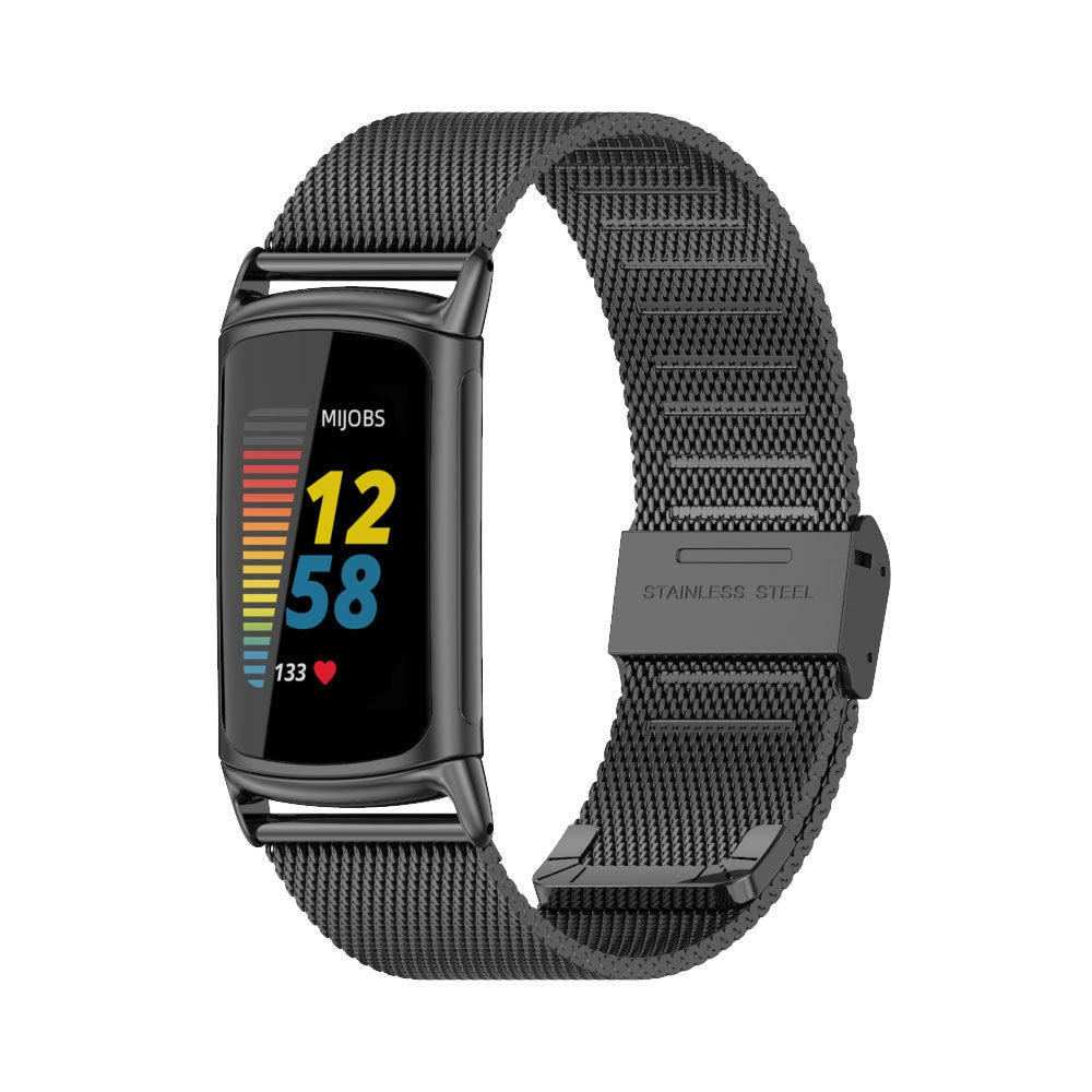 For-Fitbit-Charge-5-/-Charge-6-Mijobs-Milan-Buckle-Stainless-Steel-Metal-Watch-Band(Black)