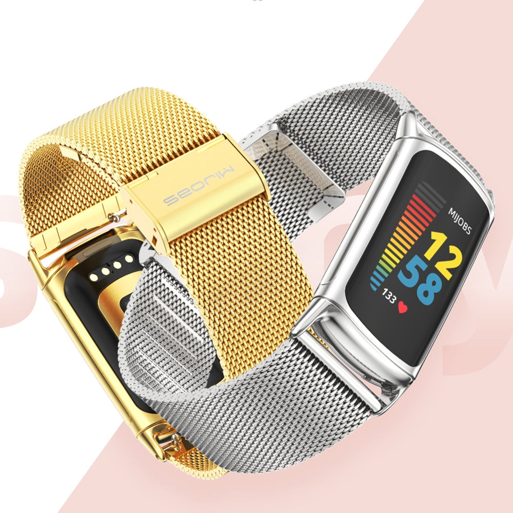 For-Fitbit-Charge-5-/-Charge-6-Mijobs-Milan-Buckle-Stainless-Steel-Metal-Watch-Band(Black)