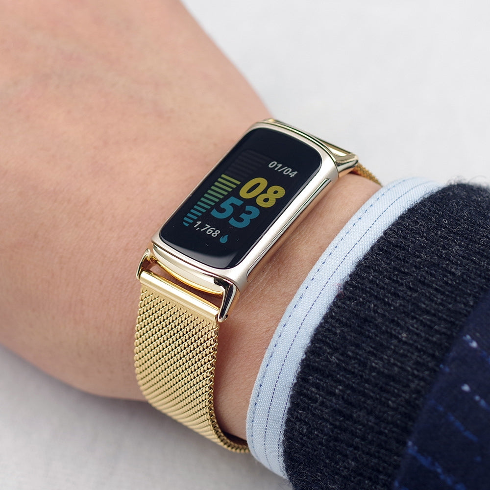 For-Fitbit-Charge-5-/-Charge-6-Mijobs-Milan-Buckle-Stainless-Steel-Metal-Watch-Band(Black)