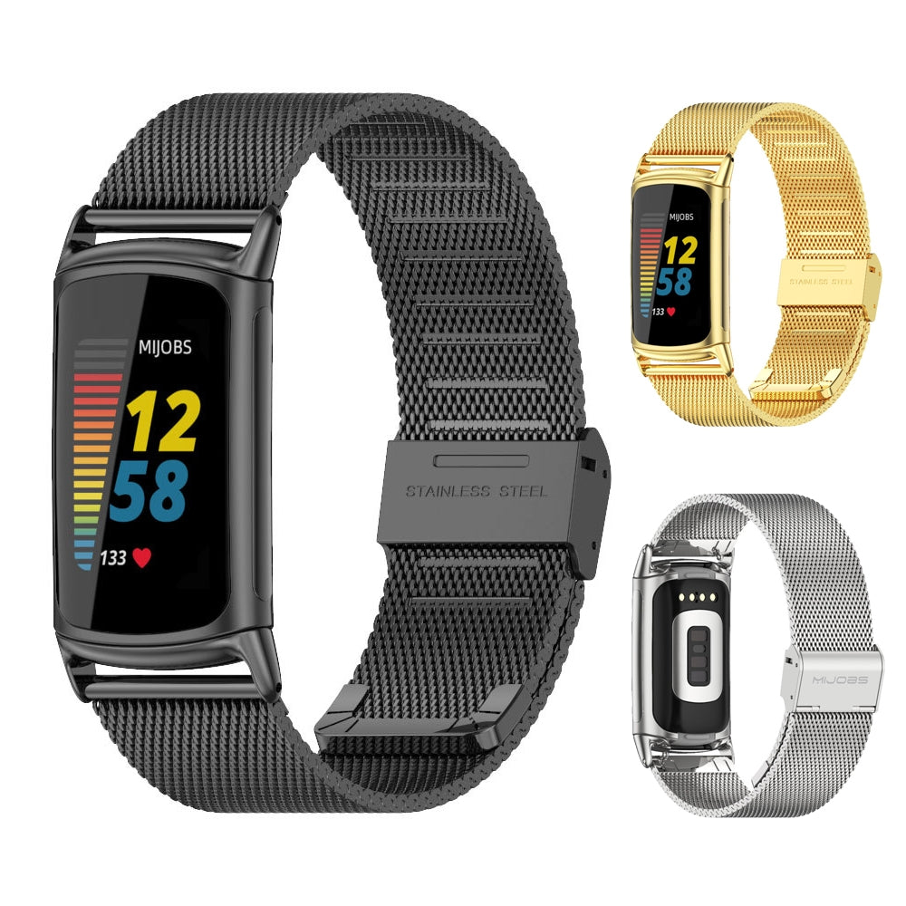 For-Fitbit-Charge-5-/-Charge-6-Mijobs-Milan-Buckle-Stainless-Steel-Metal-Watch-Band(Black)