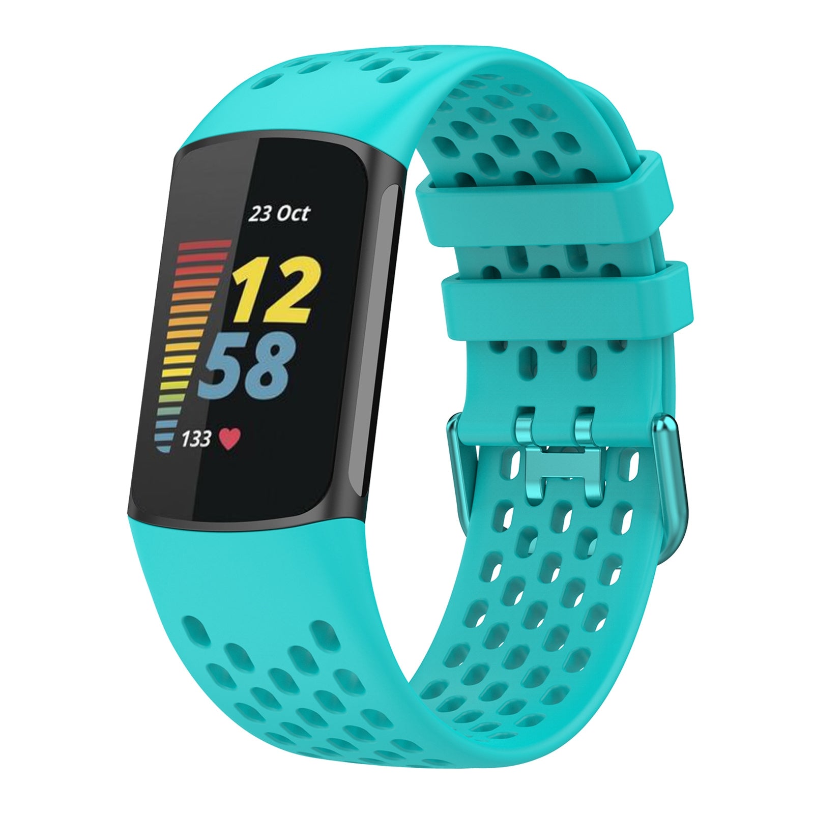 For-Fitbit-Charge-6-Solid-Color-Breathable-Sports-Silicone-Watch-Band(Teal-Green)