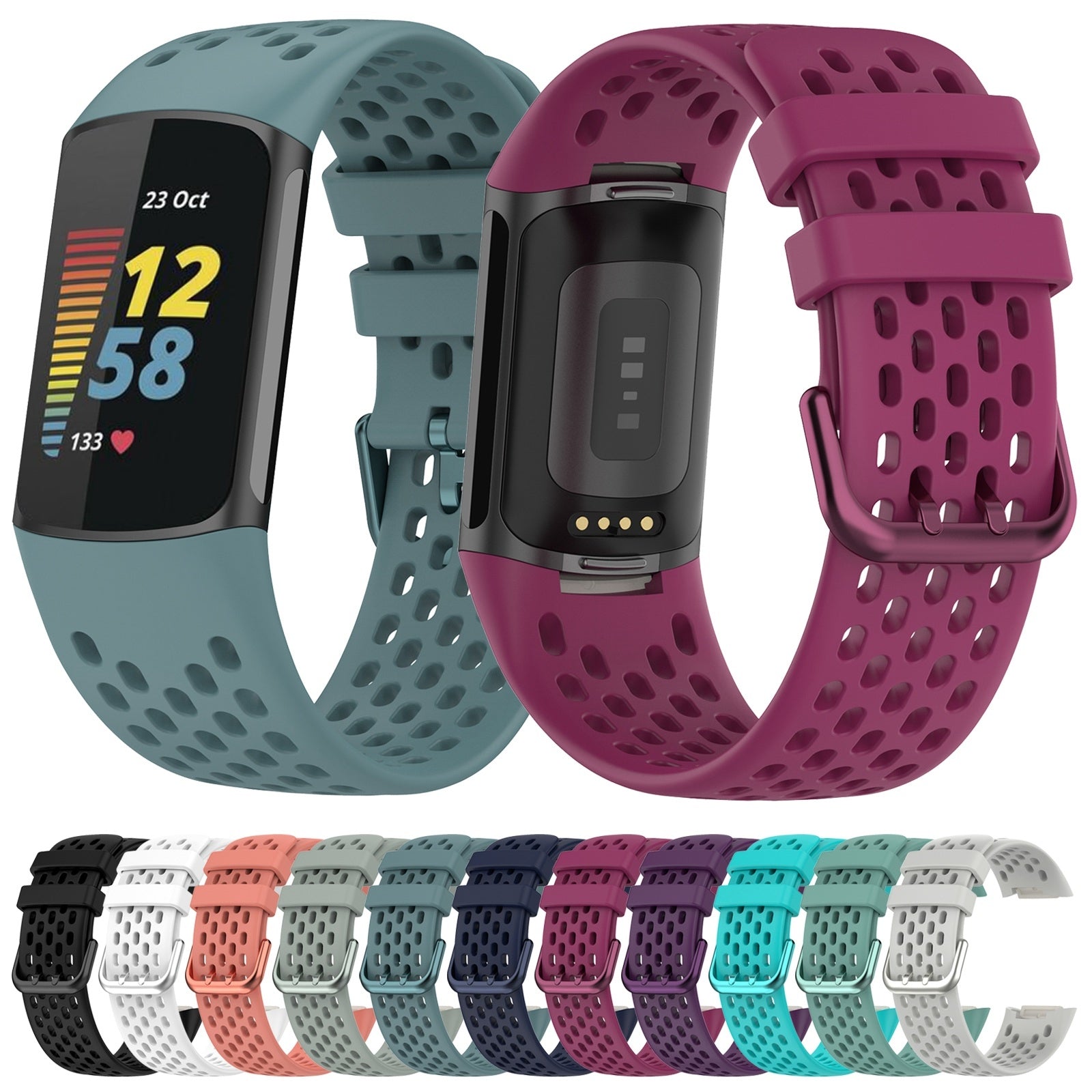 For-Fitbit-Charge-6-Solid-Color-Breathable-Sports-Silicone-Watch-Band(Teal-Green)