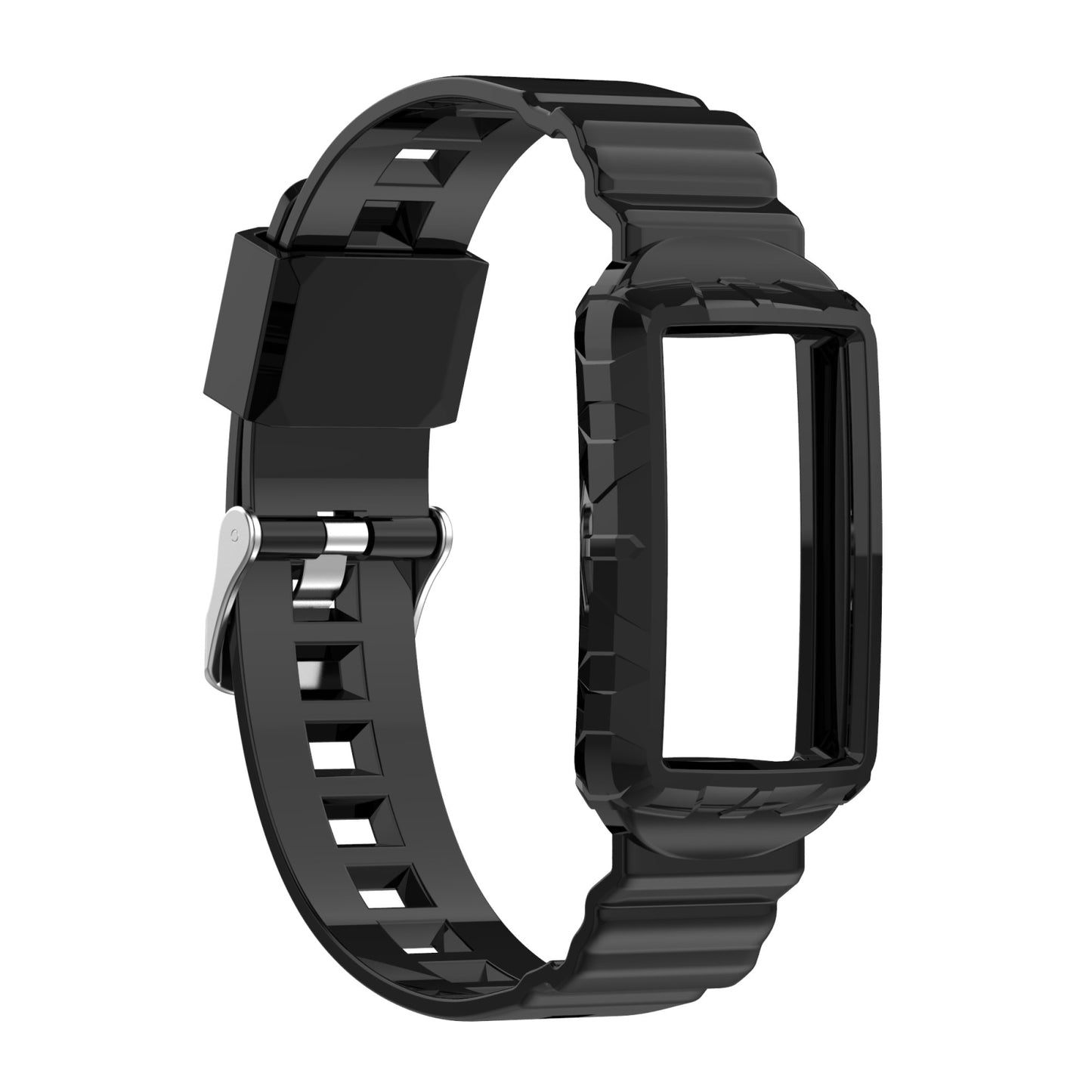 For-Fitbit-Charge-4-Silicone-One-Body-Armor-Watch-Band(Black)