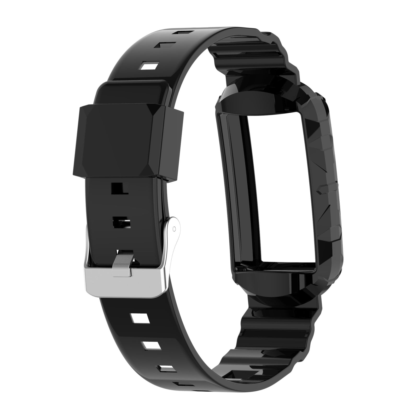 For-Fitbit-Charge-4-Silicone-One-Body-Armor-Watch-Band(Black)