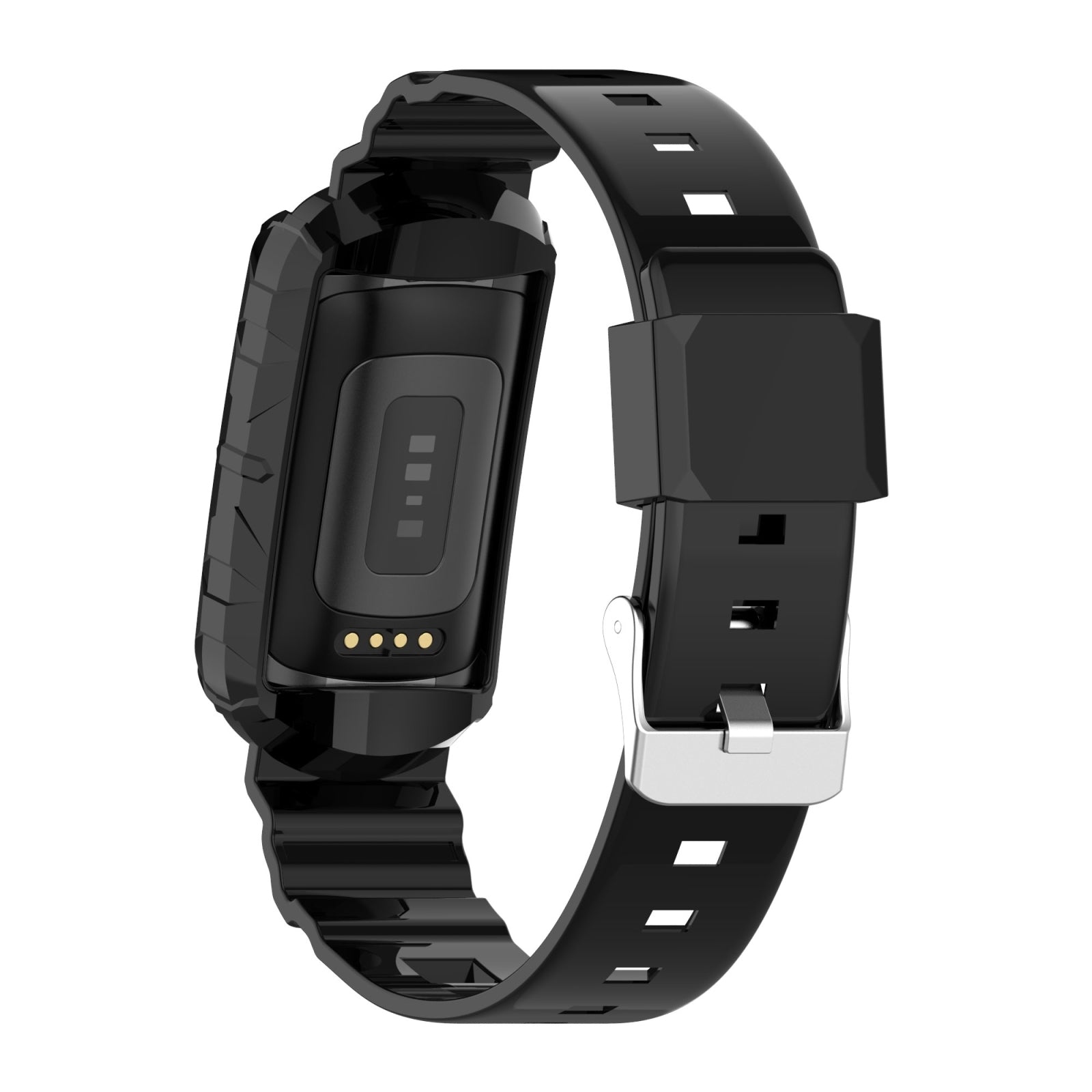 For-Fitbit-Charge-4-Silicone-One-Body-Armor-Watch-Band(Black)