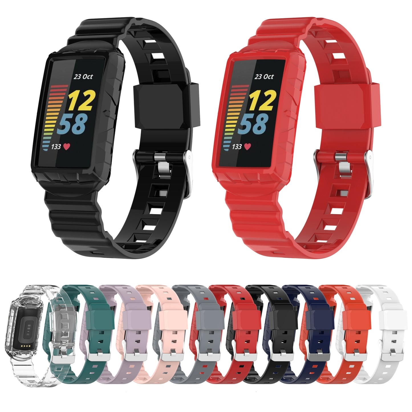 For-Fitbit-Charge-4-Silicone-One-Body-Armor-Watch-Band(Black)