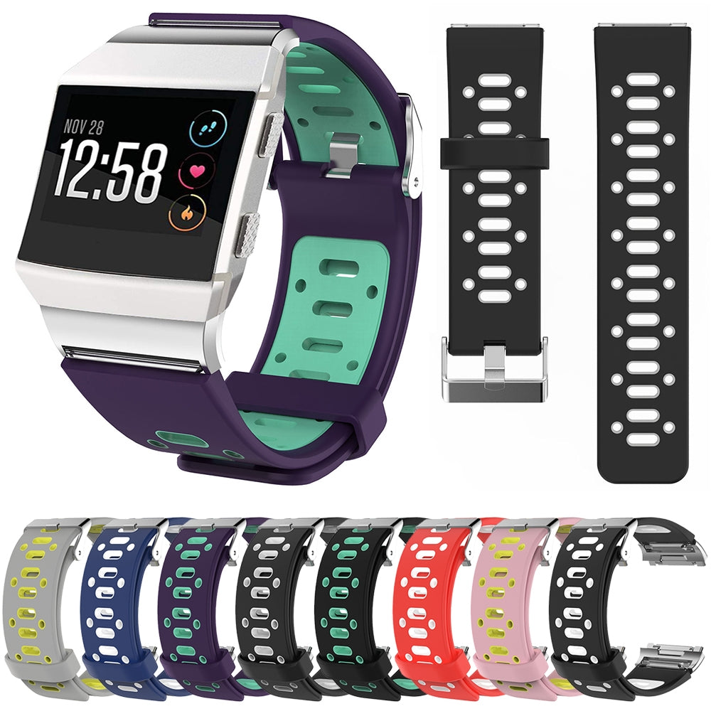 For-Fitbit-Ionic-Two-tone-Silicone-Watch-Band-with-Buckle-&-Connector(Dark-Blue-+-White)