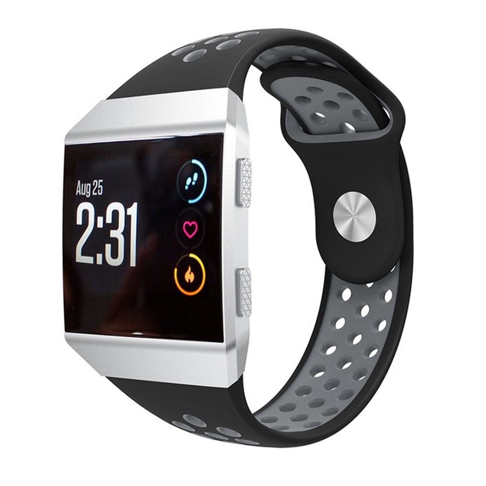For-Fitbit-Ionic-Breathable-Two-tone-Silicone-Watch-Band(Black-Grey)