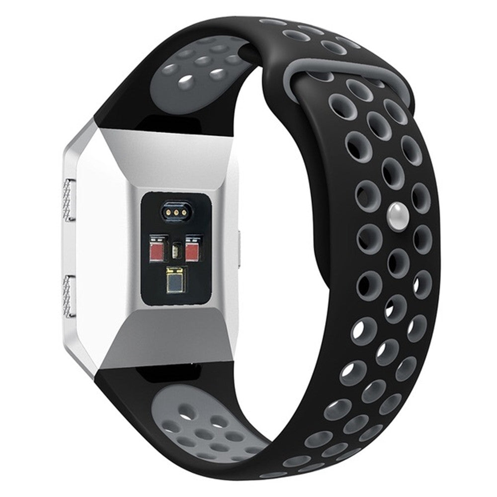For-Fitbit-Ionic-Breathable-Two-tone-Silicone-Watch-Band(Black-Grey)