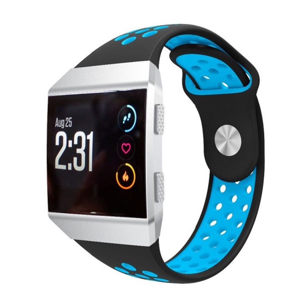 For-Fitbit-Ionic-Breathable-Two-tone-Silicone-Watch-Band(Black-Blue)