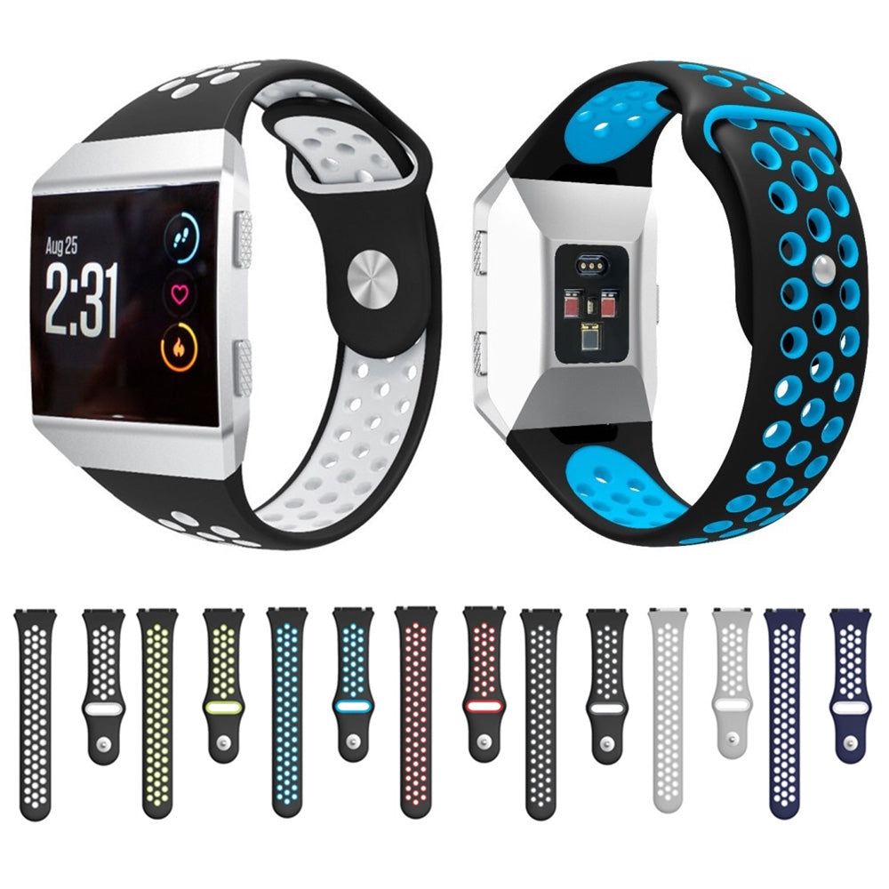 For-Fitbit-Ionic-Breathable-Two-tone-Silicone-Watch-Band(Black-Blue)