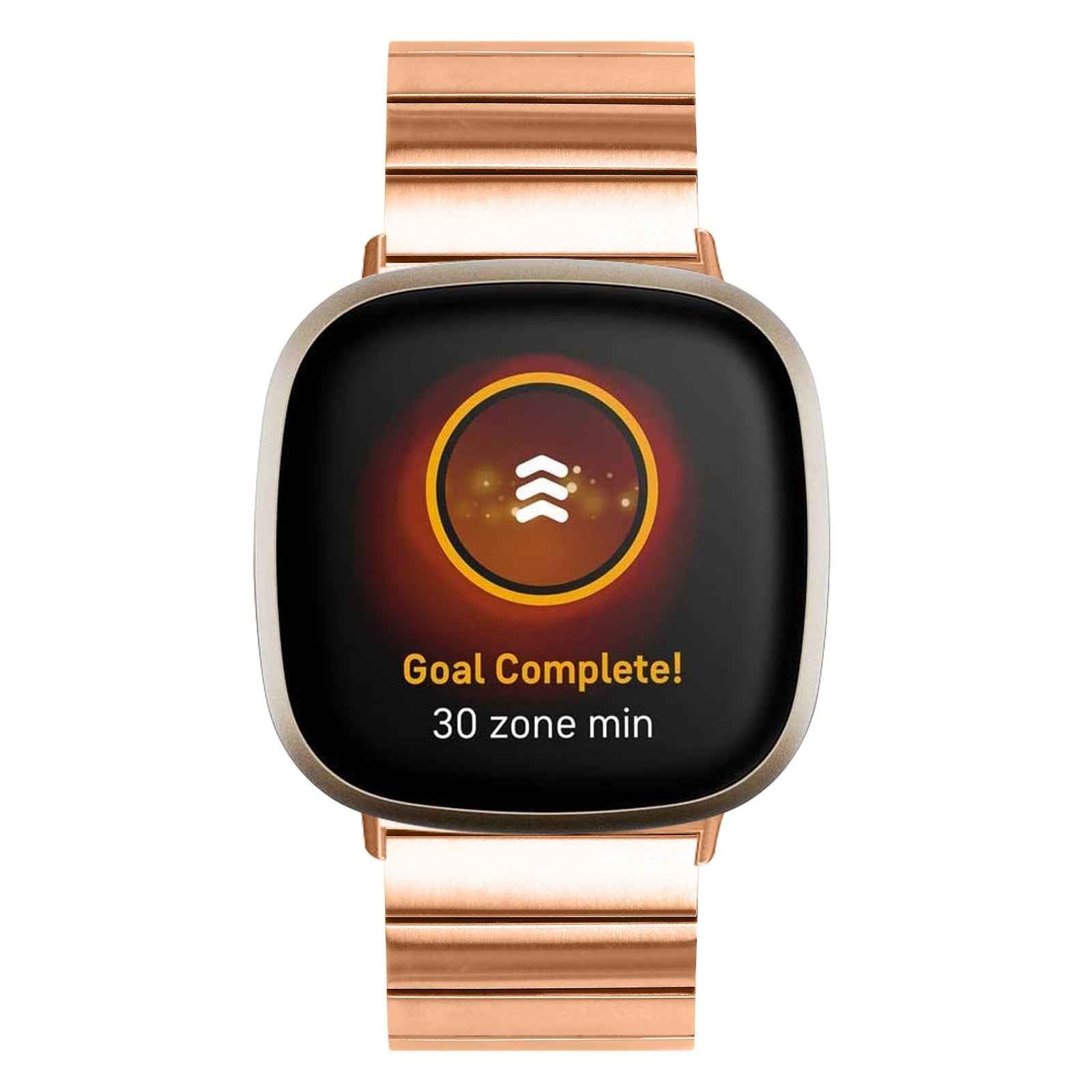 For-Fitbit-Versa-4-/-Sense-2-Universal-Butterfly-Buckle-Metal-Watch-Band(Rose-Gold)