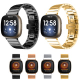 For-Fitbit-Versa-4-/-Sense-2-Universal-Butterfly-Buckle-Metal-Watch-Band(Rose-Gold)