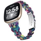 For-Fitbit-Versa-4-/-Sense-2-Universal-Rhombus-Resin-Watch-Band(Purple-Green-Flower)