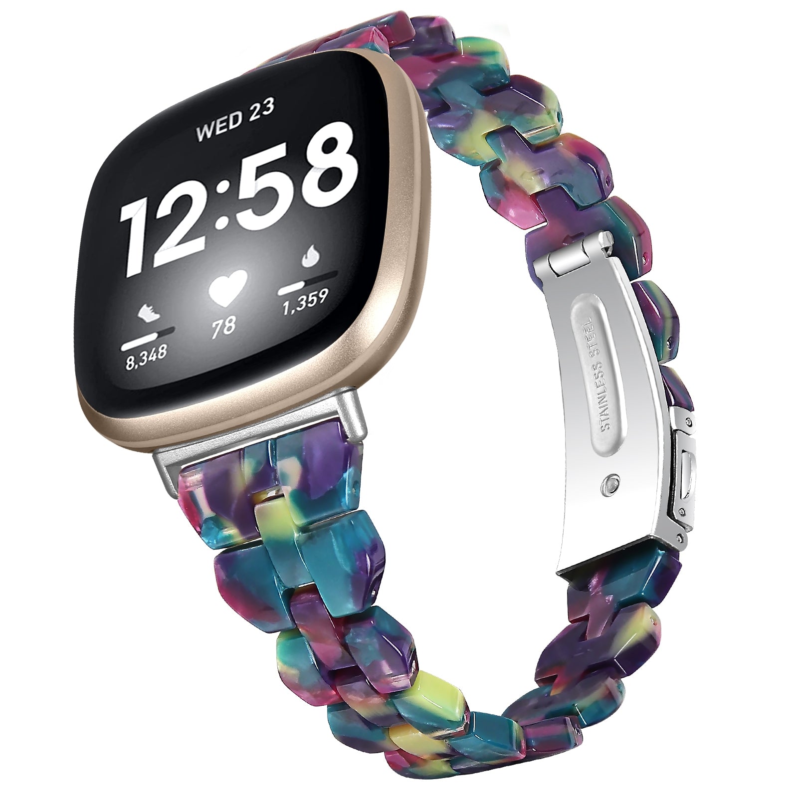 For-Fitbit-Versa-4-/-Sense-2-Universal-Rhombus-Resin-Watch-Band(Purple-Green-Flower)