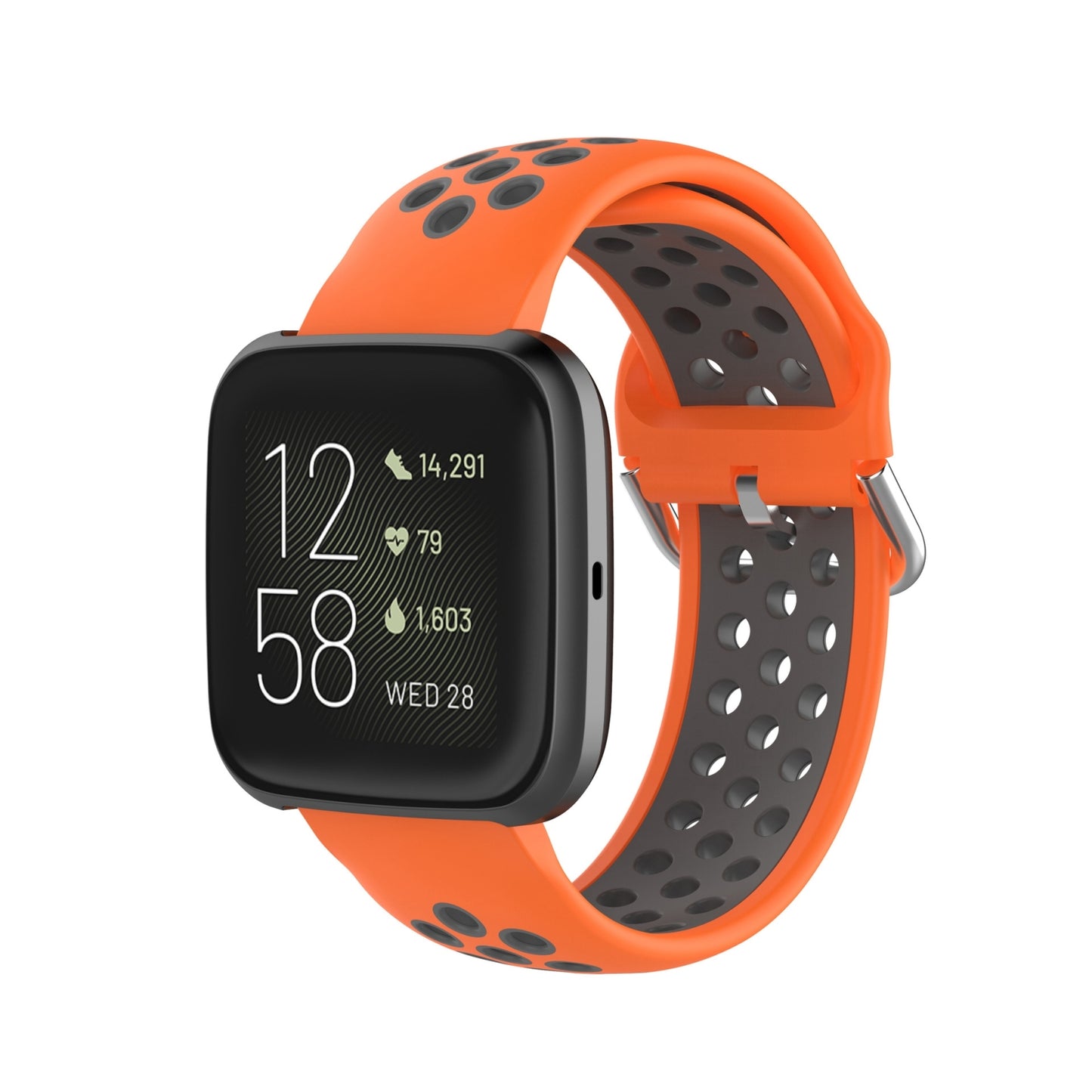 For-Fitbit-Versa-2-/-Versa-/-Versa-Lite-23mm-Clasp-Two-Color-Sport-Watch-Band(Orange-+-Grey)