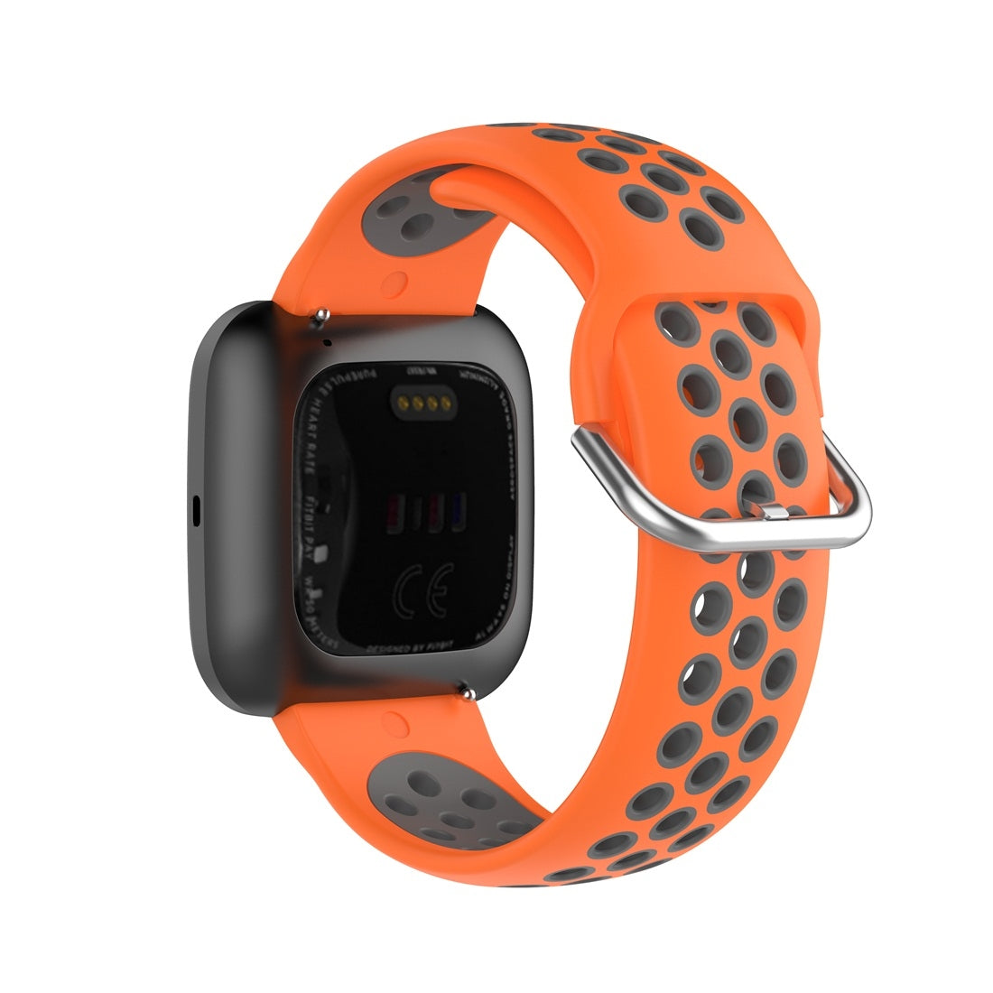 For-Fitbit-Versa-2-/-Versa-/-Versa-Lite-23mm-Clasp-Two-Color-Sport-Watch-Band(Orange-+-Grey)