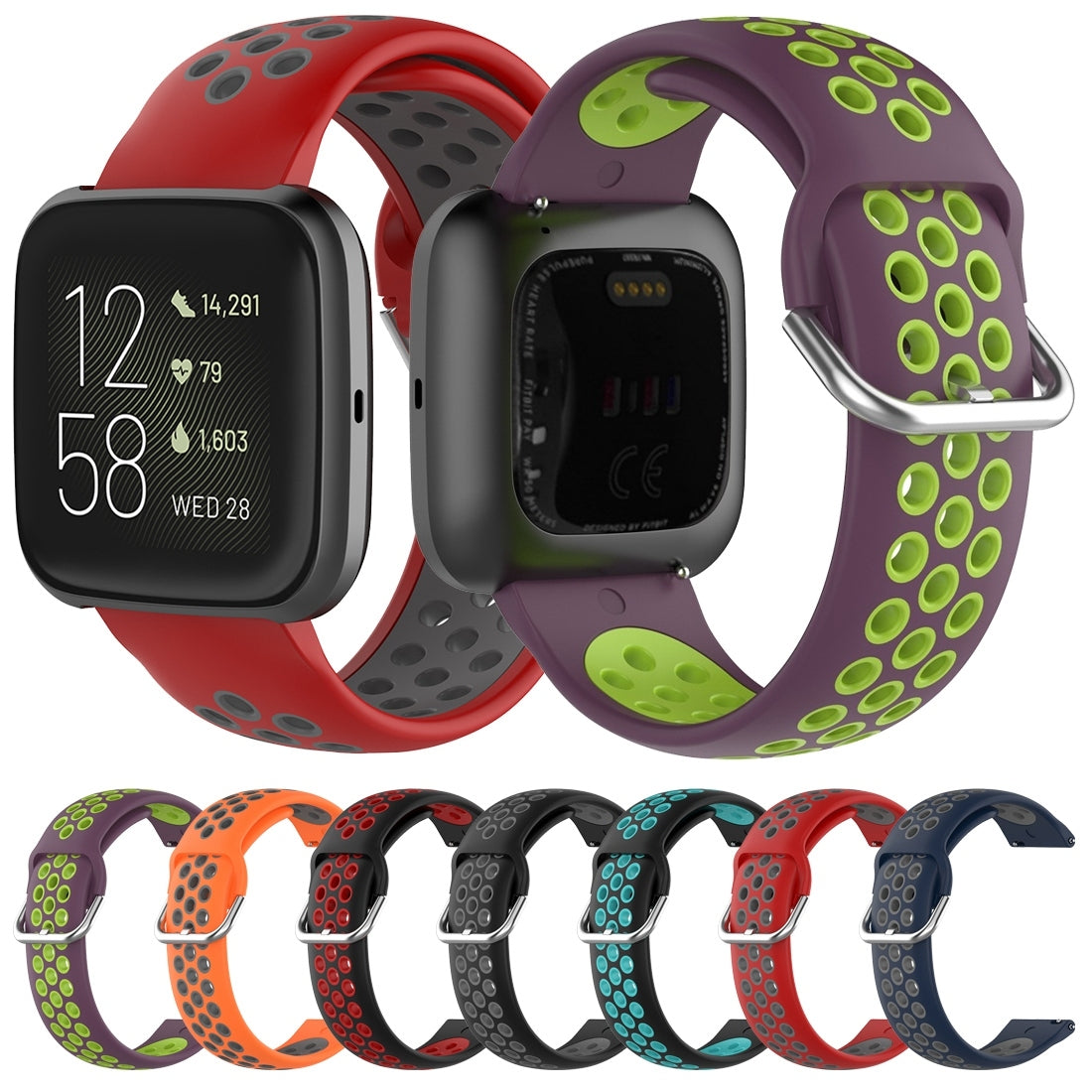 For-Fitbit-Versa-2-/-Versa-/-Versa-Lite-23mm-Clasp-Two-Color-Sport-Watch-Band(Orange-+-Grey)