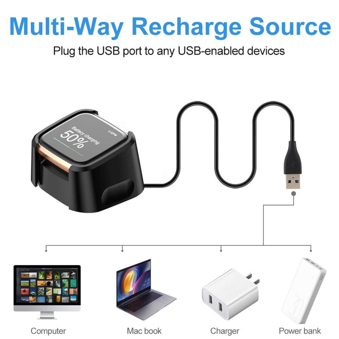 For-Fitbit-Versa-2-Charger-Charging-Dock-Base-Stand-Holder-with-1m-Charging-Cable(Black)
