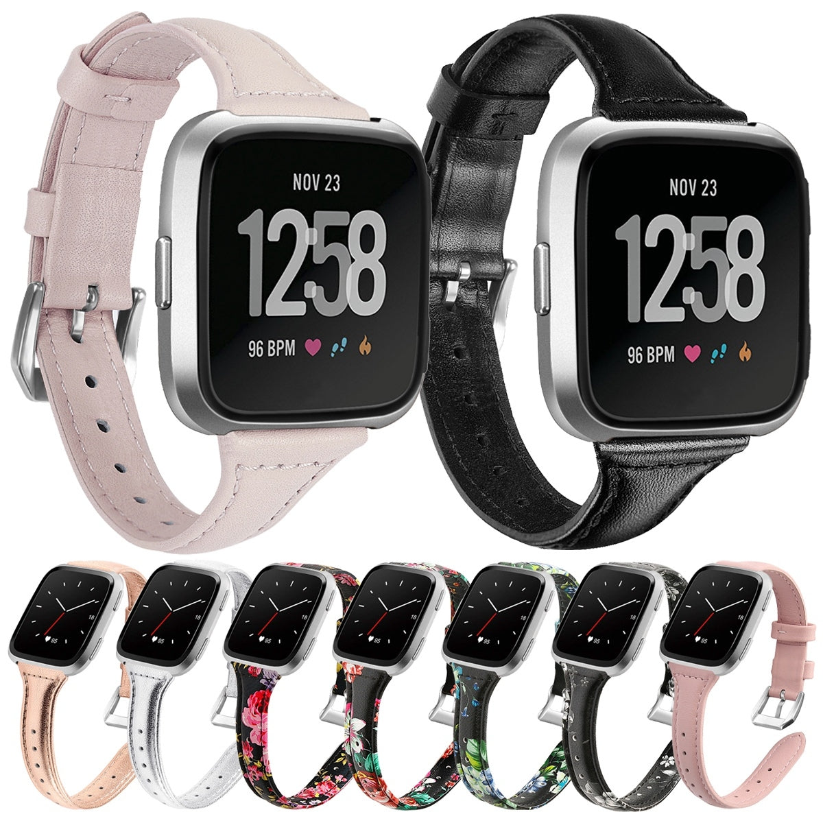 For-Fitbit-Versa-2-Smart-Watch-Leather-Watch-Band,-Shrink-Version(Pink)