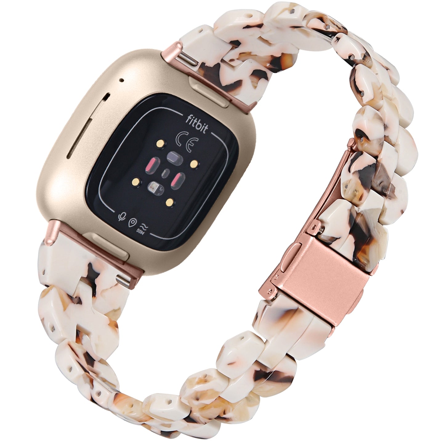 For-Fitbit-Versa-4-/-Sense-2-Universal-Rhombus-Resin-Watch-Band(Nougat)