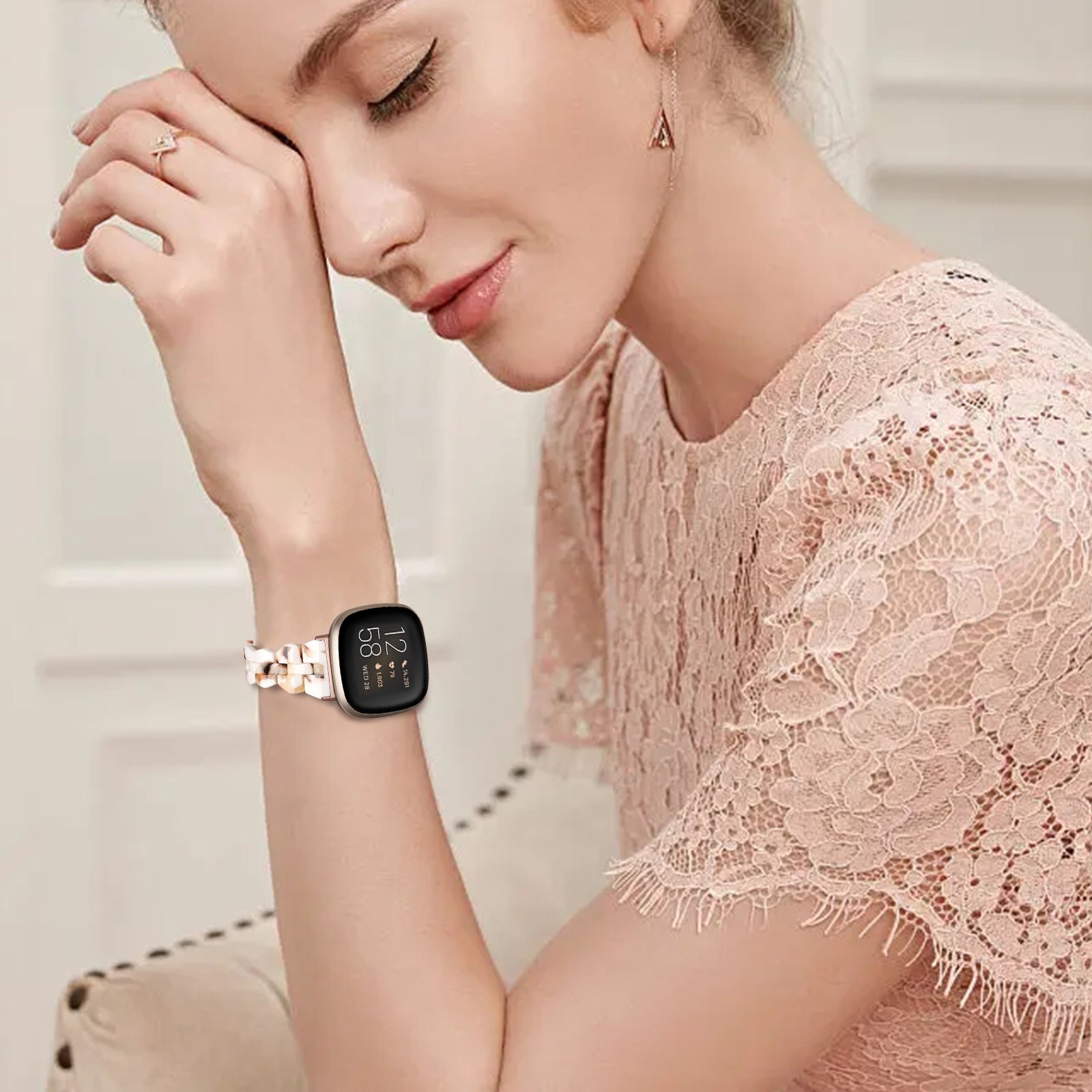 For-Fitbit-Versa-4-/-Sense-2-Universal-Rhombus-Resin-Watch-Band(Nougat)