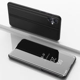 For-Galaxy-A06-4G-Plated-Mirror-Horizontal-Flip-Leather-Phone-Case-with-Holder(Black)