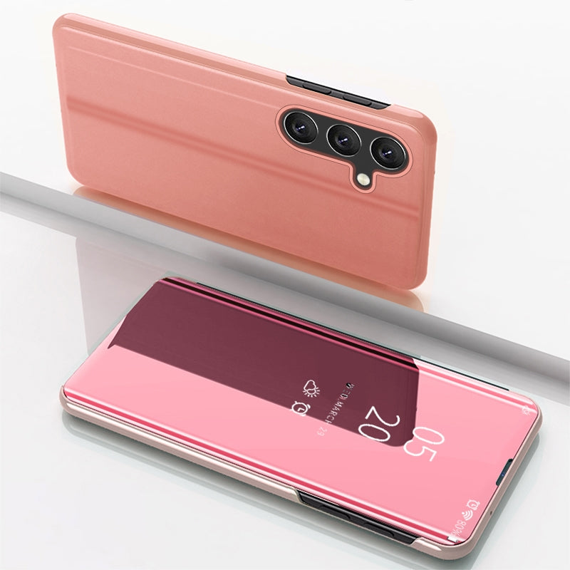 For-Galaxy-M34-5G-Plated-Mirror-Horizontal-Flip-Leather-Phone-Case-with-Holder(Rose-Gold)