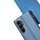 For-Galaxy-M34-5G-Plated-Mirror-Horizontal-Flip-Leather-Phone-Case-with-Holder(Purple)