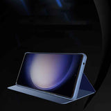 For-Galaxy-M34-5G-Plated-Mirror-Horizontal-Flip-Leather-Phone-Case-with-Holder(Blue)
