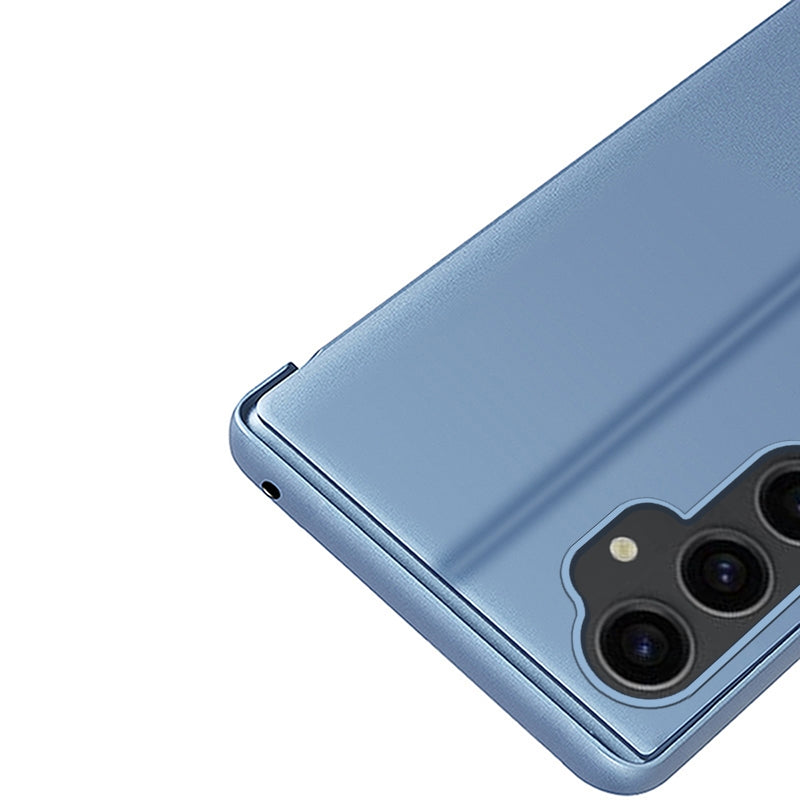 For-Galaxy-M34-5G-Plated-Mirror-Horizontal-Flip-Leather-Phone-Case-with-Holder(Blue)