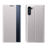 For-Galaxy-Note-10-Plus-Plain-Texture-Cloth-Attraction-Flip-Holder-Leather-Phone-Case(Silver)