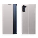 For-Galaxy-Note-10-Plain-Texture-Cloth-Attraction-Flip-Holder-Leather-Phone-Case(Silver)