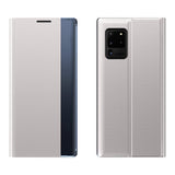 For-Galaxy-S20-Plus-Side-Display-Magnetic-Horizontal-Flip-Plain-Texture-Cloth-+-PC-Case-with-Holder-&-Sleep-/-Wake-up-Function(Silver)