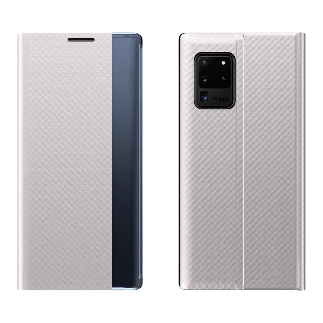 For-Galaxy-S20-Plus-Side-Display-Magnetic-Horizontal-Flip-Plain-Texture-Cloth-+-PC-Case-with-Holder-&-Sleep-/-Wake-up-Function(Silver)