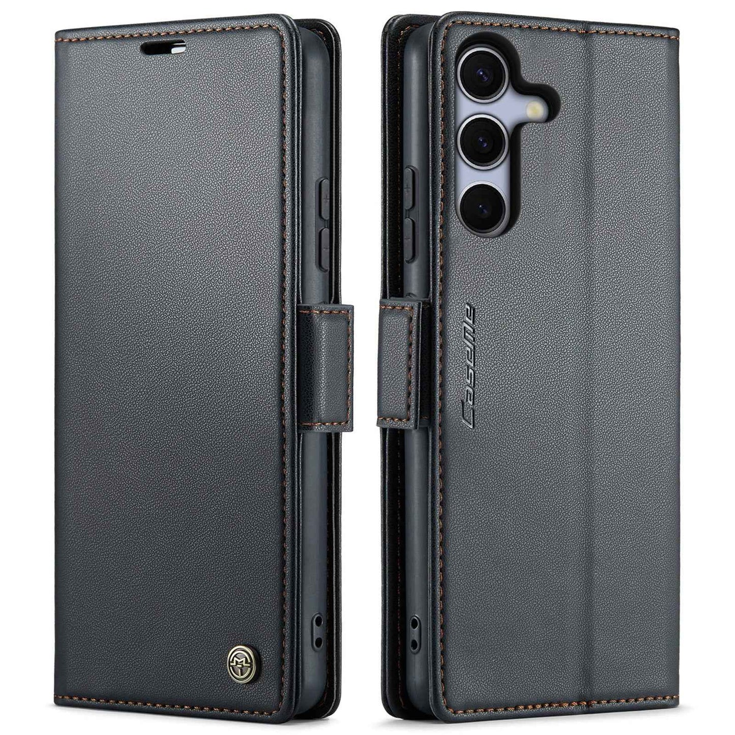 For Galaxy S25 5G CaseMe 023 Butterfly Buckle Litchi Texture RFID Anti-theft Leather Phone Case(Black)