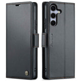 For Galaxy S25 5G CaseMe 023 Butterfly Buckle Litchi Texture RFID Anti-theft Leather Phone Case(Black)