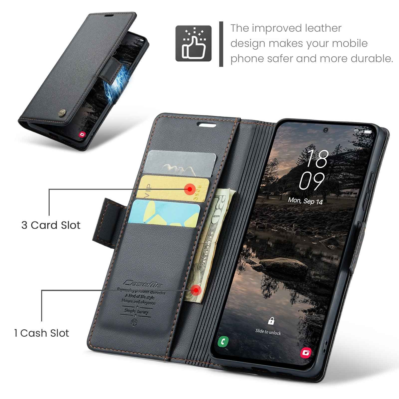 For Galaxy S25 5G CaseMe 023 Butterfly Buckle Litchi Texture RFID Anti-theft Leather Phone Case(Black)