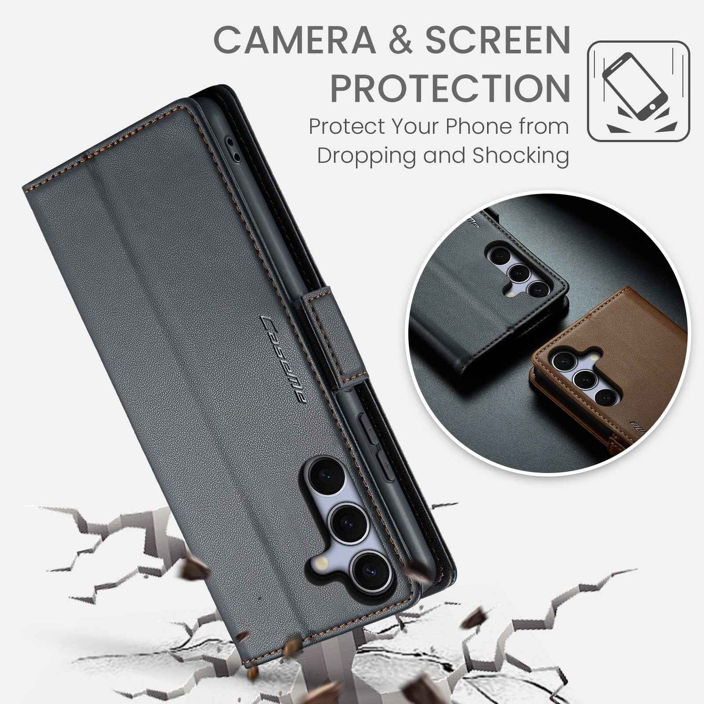 For Galaxy S25 5G CaseMe 023 Butterfly Buckle Litchi Texture RFID Anti-theft Leather Phone Case(Black)