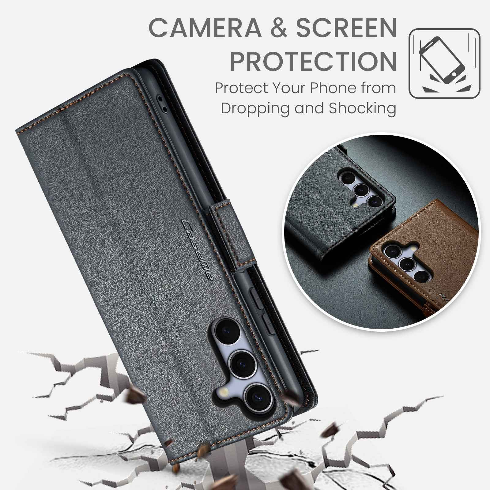 For Galaxy S25 5G CaseMe 023 Butterfly Buckle Litchi Texture RFID Anti-theft Leather Phone Case(Black)