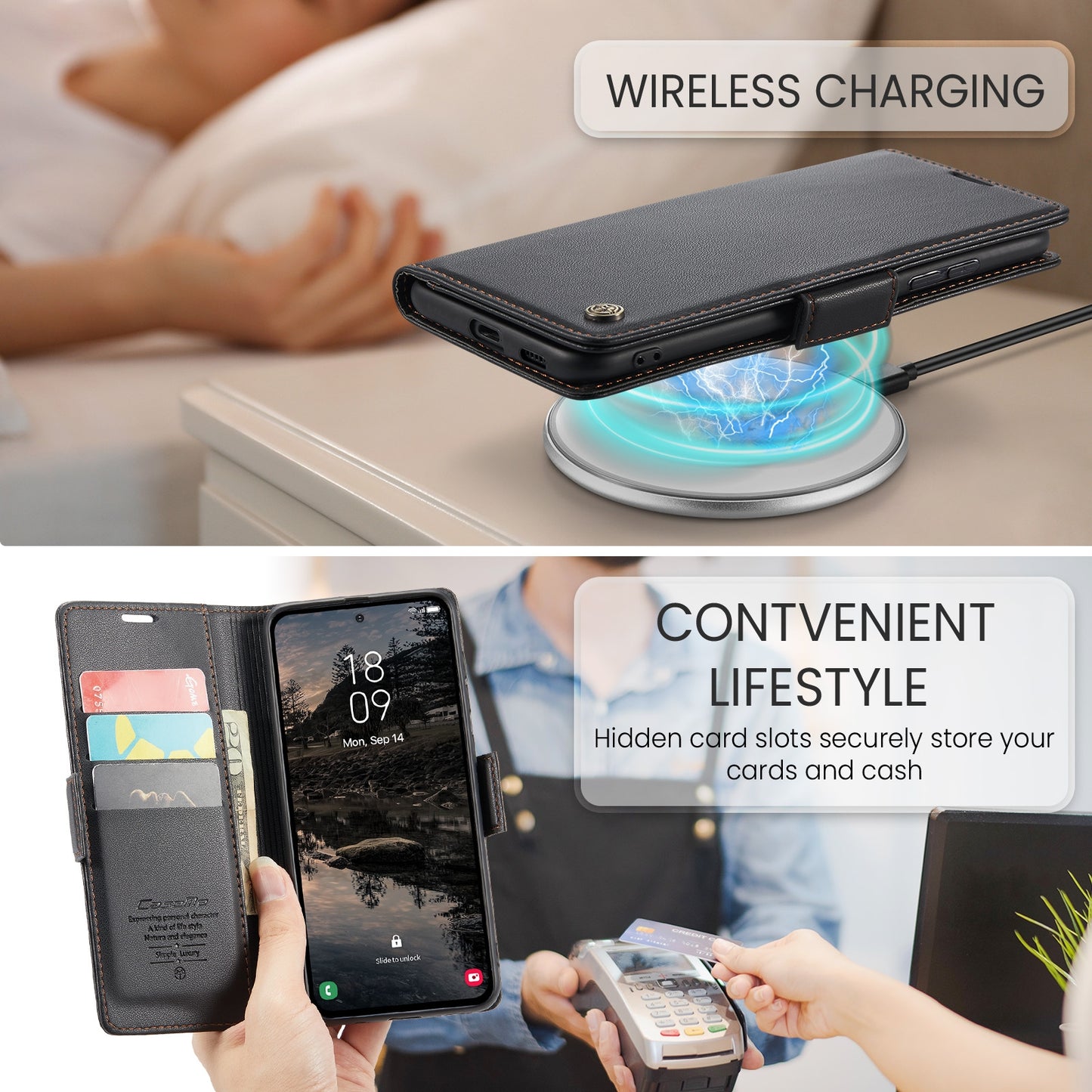 For-Galaxy-S25-5G-CaseMe-023-Butterfly-Buckle-Litchi-Texture-RFID-Anti-theft-Leather-Phone-Case(Black)