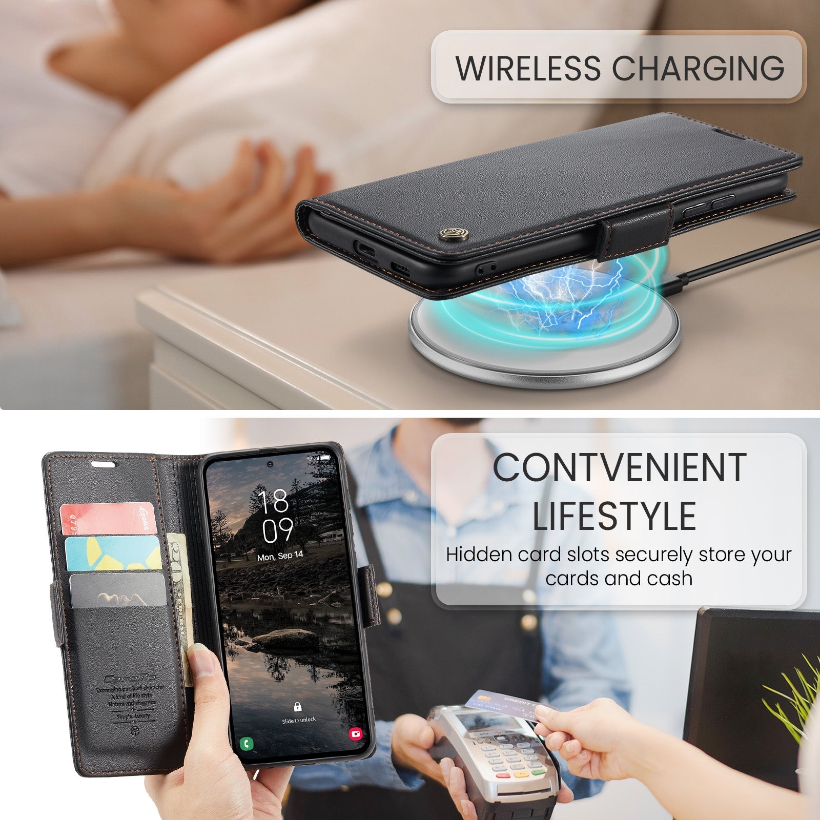 For-Galaxy-S25-5G-CaseMe-023-Butterfly-Buckle-Litchi-Texture-RFID-Anti-theft-Leather-Phone-Case(Black)