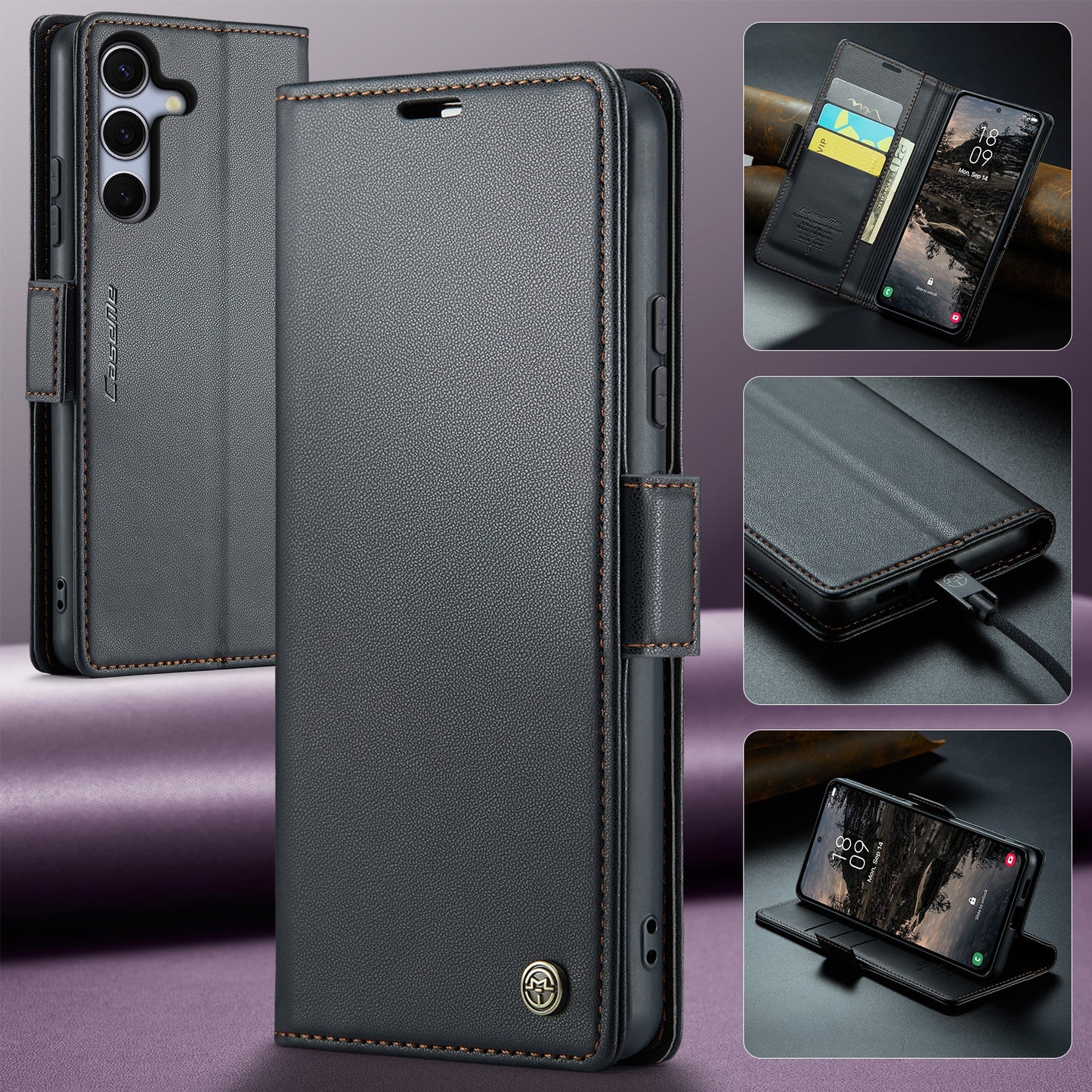 For-Galaxy-S25-5G-CaseMe-023-Butterfly-Buckle-Litchi-Texture-RFID-Anti-theft-Leather-Phone-Case(Black)