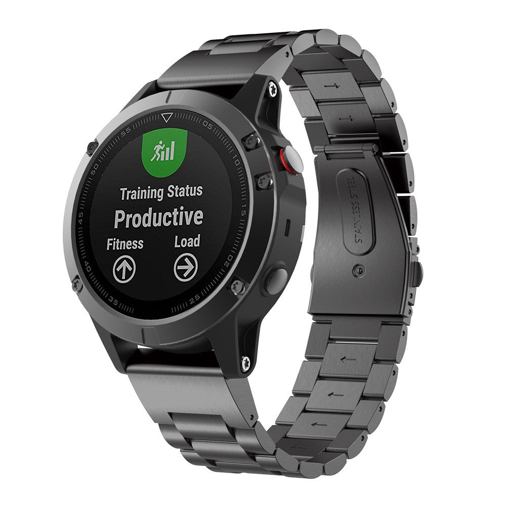 For-Garmin-Fenix-5X-Three-Bead-Stainless-Steel-Metal-Watch-Band,-Size:26MM(Black)
