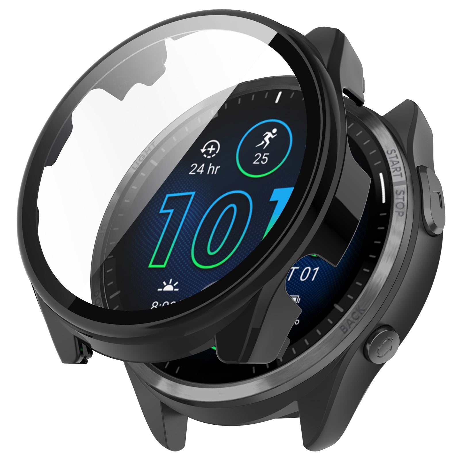 For-Garmin-Forerunner-965-PC-+-Toughened-Film-Integrated-Watch-Protective-Case(Black)