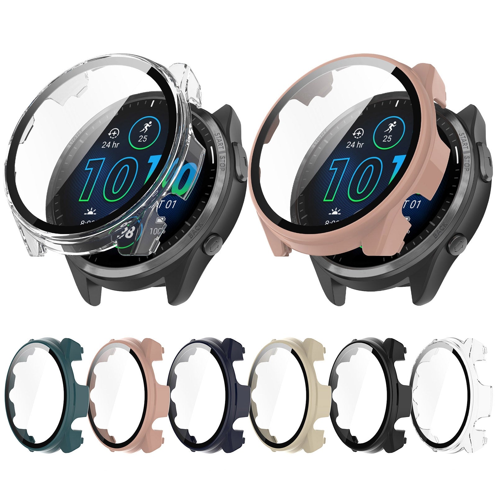 For-Garmin-Forerunner-965-PC-+-Toughened-Film-Integrated-Watch-Protective-Case(Black)