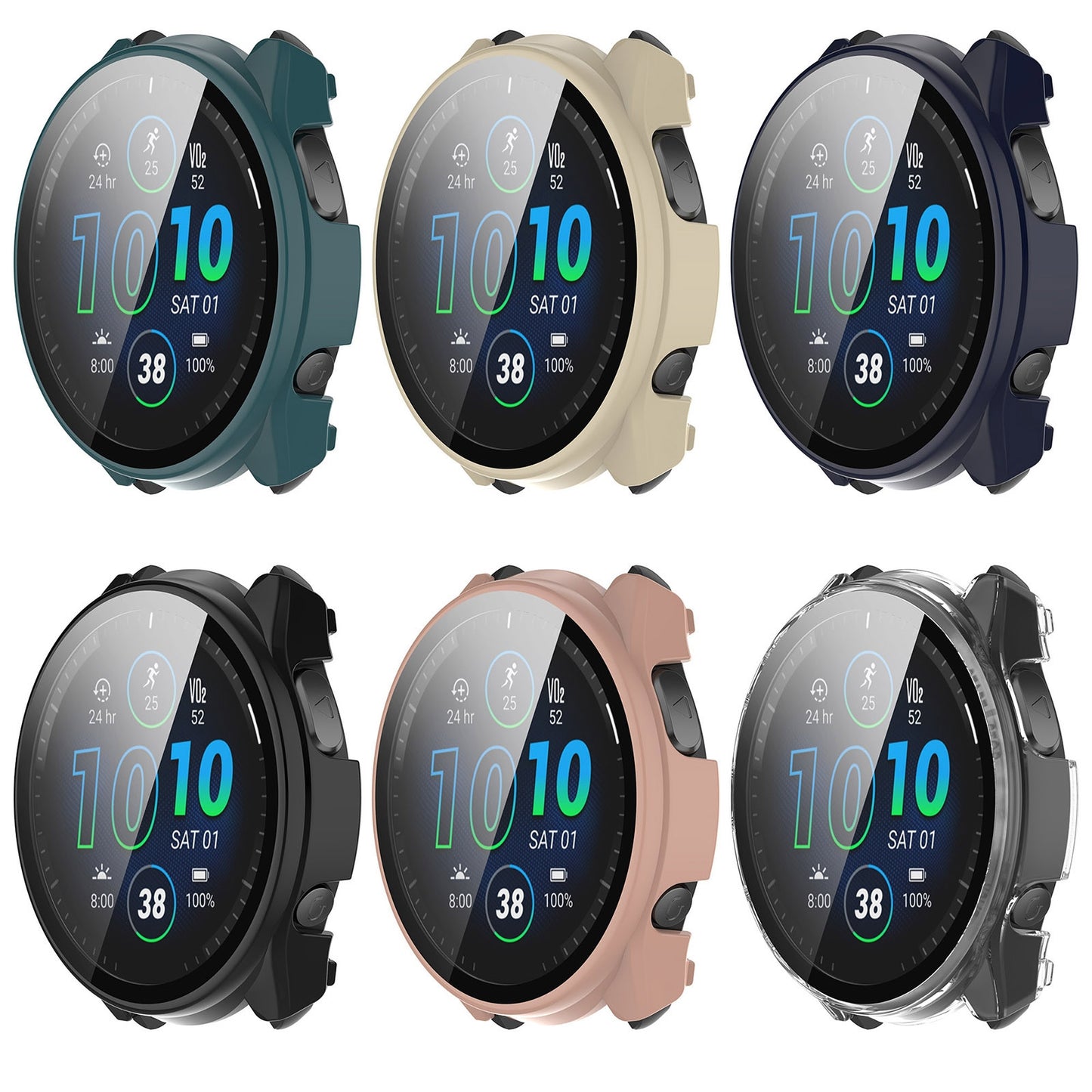 For-Garmin-Forerunner-965-PC-+-Toughened-Film-Integrated-Watch-Protective-Case(Black)