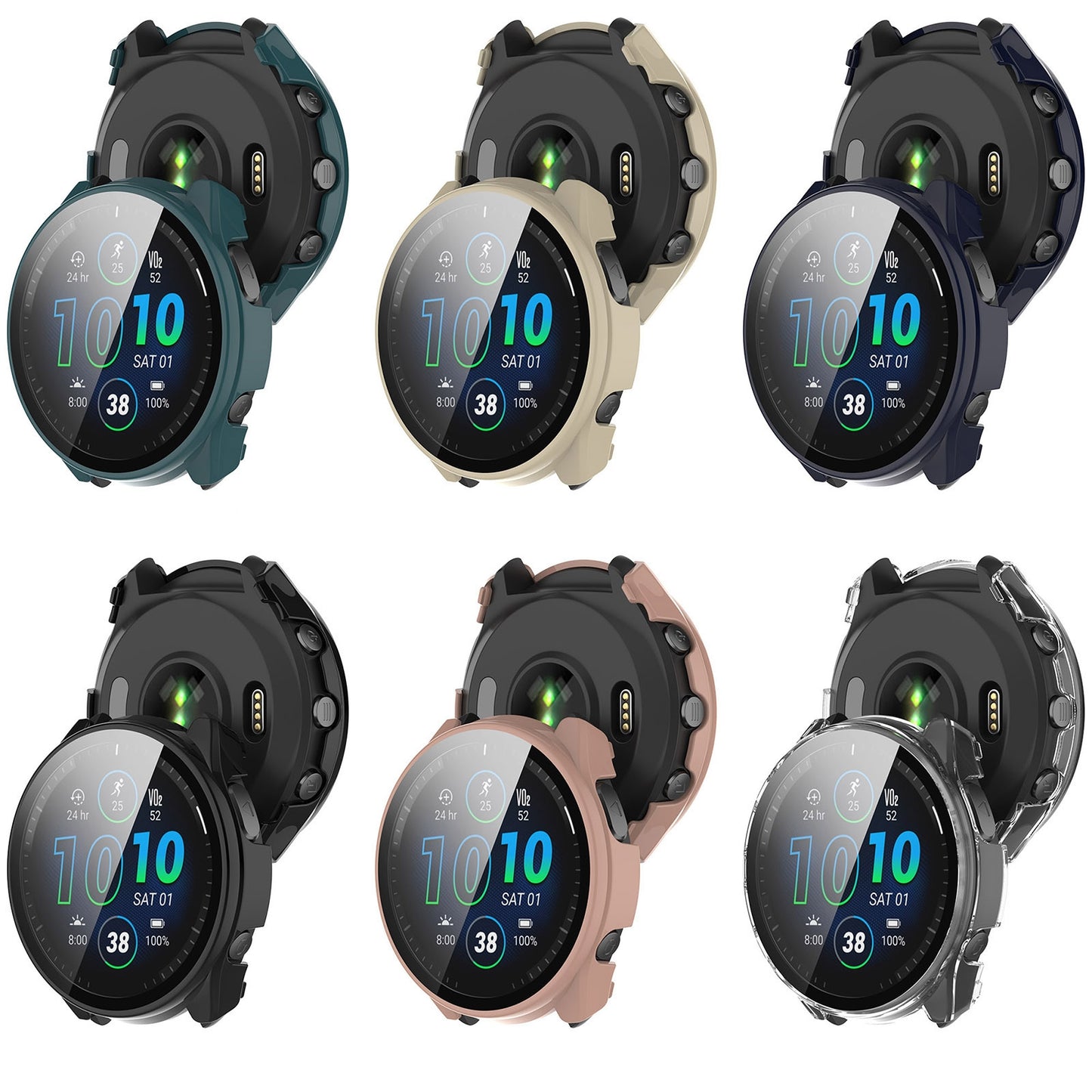 For-Garmin-Forerunner-965-PC-+-Toughened-Film-Integrated-Watch-Protective-Case(Black)