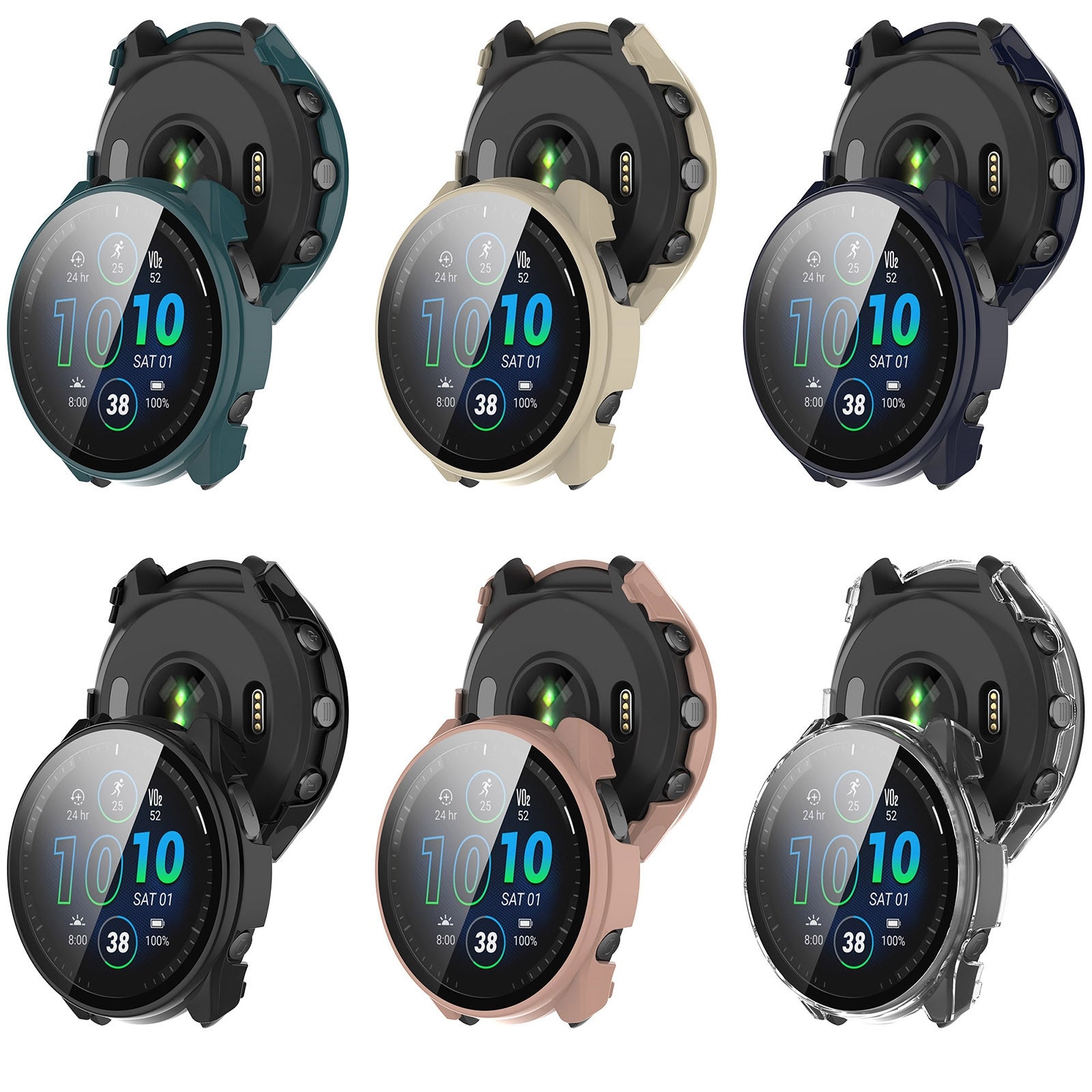 For-Garmin-Forerunner-965-PC-+-Toughened-Film-Integrated-Watch-Protective-Case(Black)